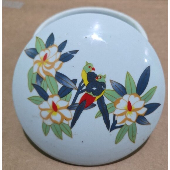 Vintage Porcelain Trinket Box Colorful Birds and Flowers - Picture 2 of 6